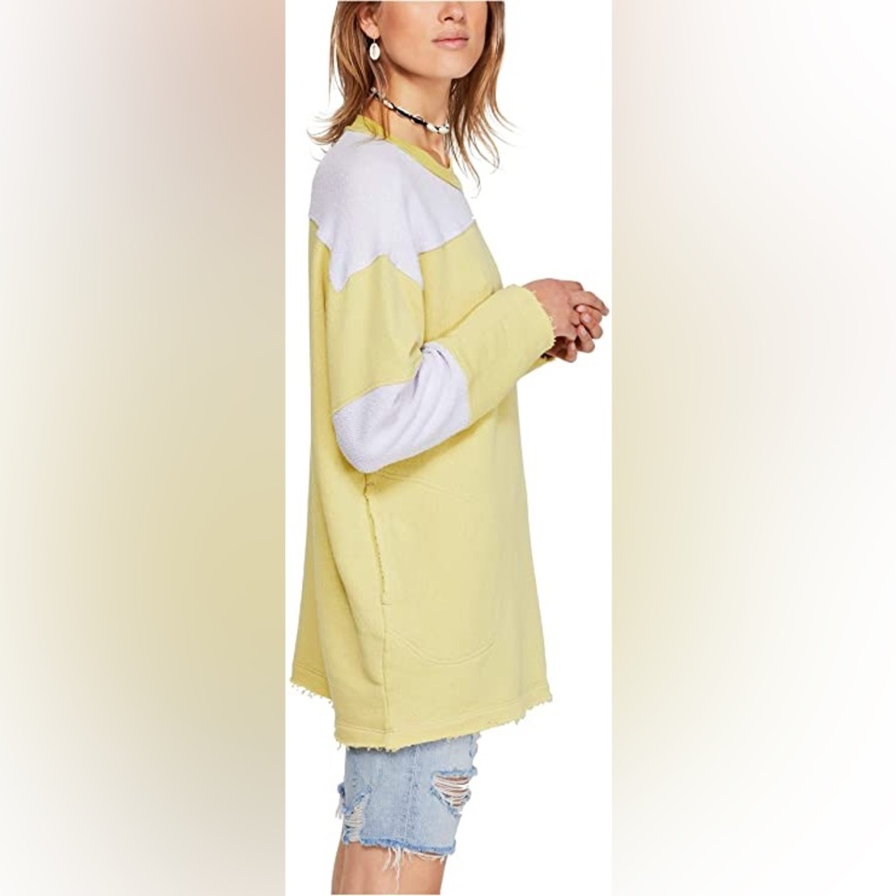 NWT XS Free People Jordan Fleece Sweatshirt Citron Combo Colorblock Oversized FP - Picture 8 of 15